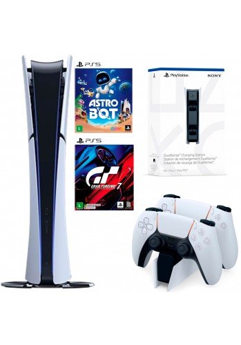 PS5 Slim Digital C/ 2 Controles + Base + Gran Turismo 7 + Astro Bot (Playstation 5) 