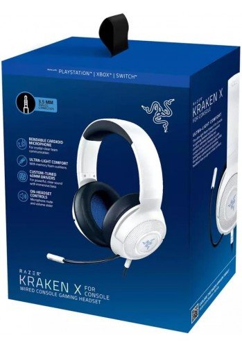 Headset Razer Kraken X Branco - PS5, SERIES, PS4, XBOX ONE, SWITCH e MOBILE