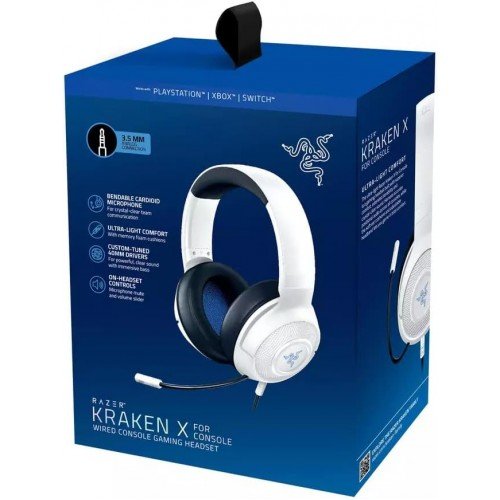 Headset Razer Kraken X Branco - PS5, SERIES, PS4, XBOX ONE, SWITCH e MOBILE